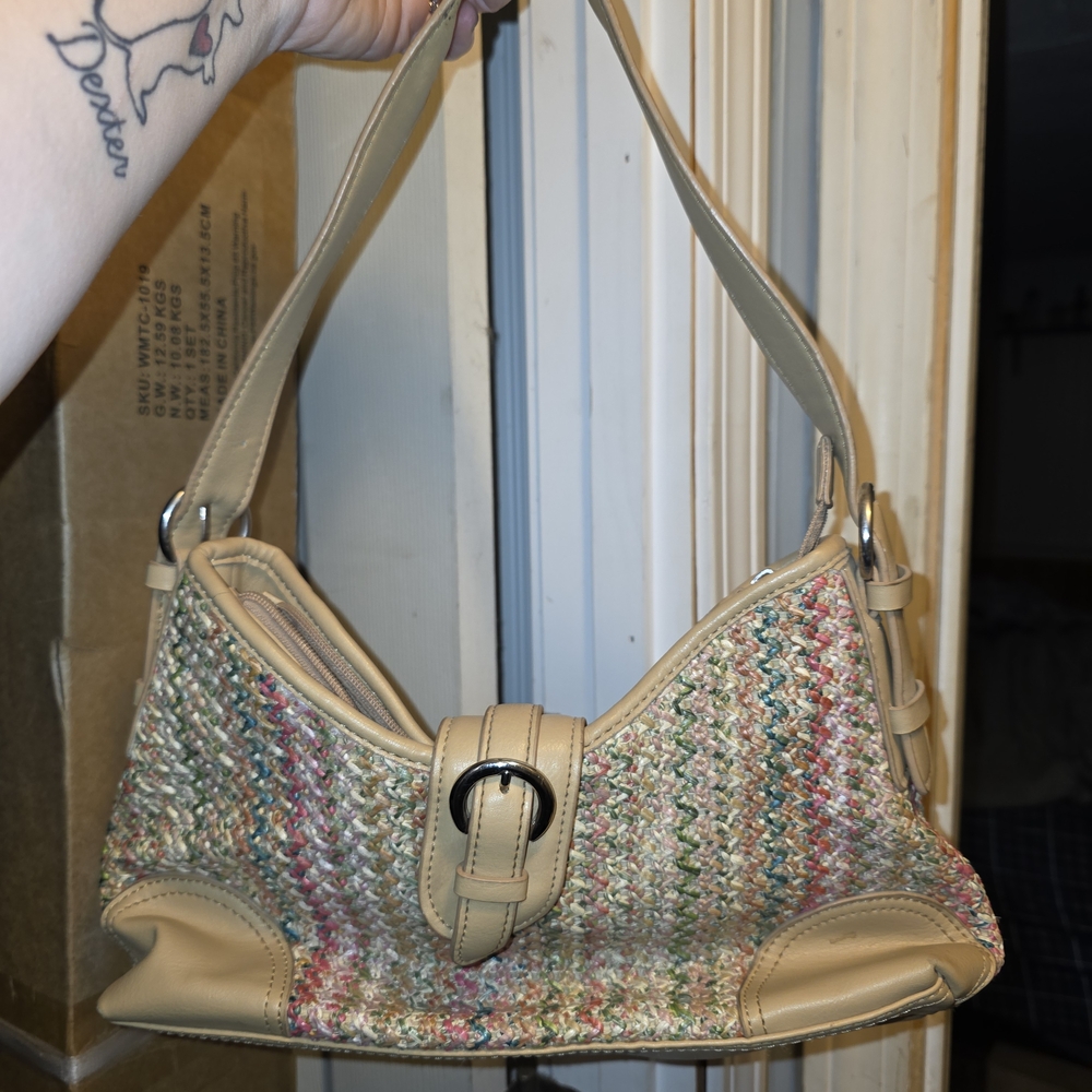 Croft And Barrow Woven Multi-Color Shoulder Bag with Beige Trim